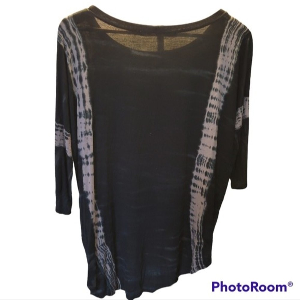 Michael Stars Tie Dye Boho Batik Blue White 3/4 Sleeve Tshirt - OS